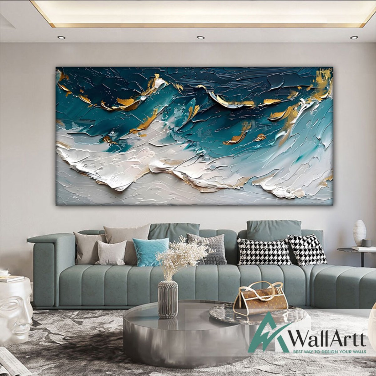 Abstract Gold Waves 3D Heavy Textured Partial Oil Painting